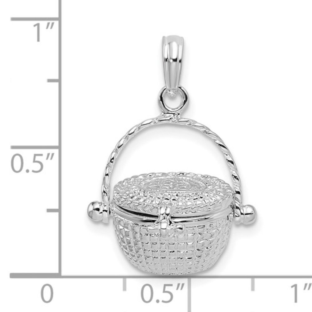 925 Sterling Silver Nantucket Basket Charm Pendant Necklace w hinge & snap closu - Picture 5 of 12